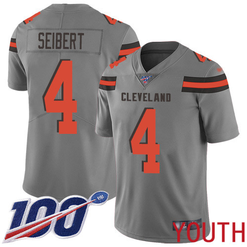Cleveland Browns Austin Seibert Youth Gray Limited Jersey #4 NFL Football 100th Season Inverted Legend->youth nfl jersey->Youth Jersey